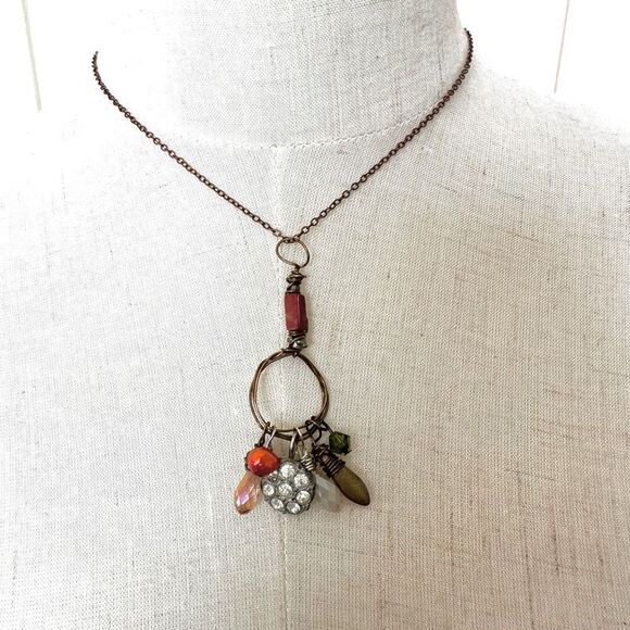 copper tone circle charm necklace - Picture 1 of 9